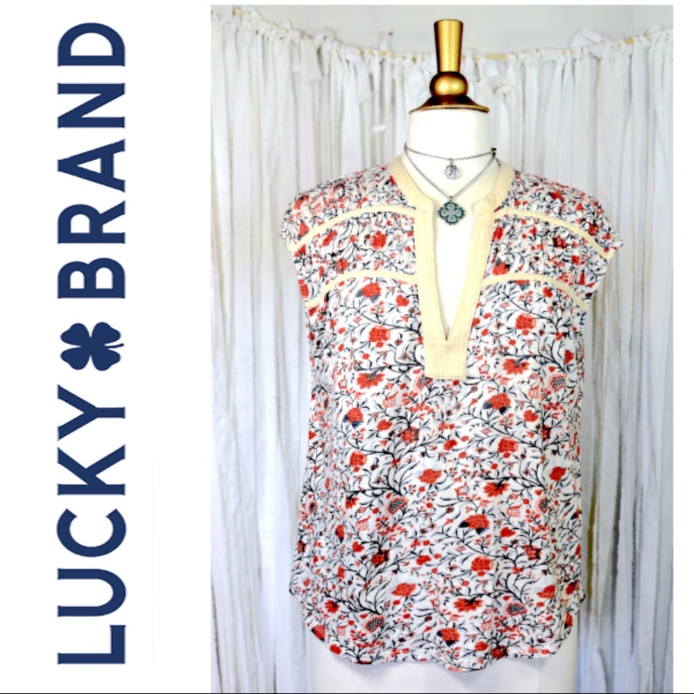 Lucky Brand Boho Floral Top Size Medium 8-10